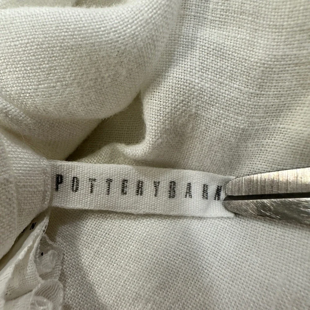 Pottery Barn Belgian Flax Linen Quilted King Sham White Diamond Stitch